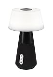 Reality Leuchten LED Tischleuchte DJ R52041142, Bluetooth Lautsprecher, Akkubetrieb, USB Anschluss, Schirm Kunststoff weiß, Fuß Stoff Schwarz, inkl. 4.5 Watt LED