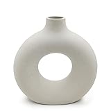 Pevfeciy Blumenvase beige Keramik Vase Moderne Kunst Runde Form Vase-23cm/9 Zoll hoch Trockenblumen Handmade Vasen für Dekoration und Geschenk