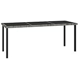 Tidyard Gartentisch Terrassentisch Balkontisch Esstisch Gartenmöbel Poly Rattan Tisch Glastischplatte Grau 180 x 70 x 73
