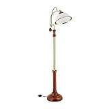 Relaxdays Stehlampe, Bogenleuchte im Jugendstil, Glasschirm, Holz, E27 Fassung, HxBxT: 166 x 40 x 36 cm, braun/g