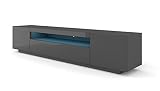 BIM Furniture LOWBOARD 200 cm TV Schrank Solo, Unterschrank mit LED, Fernsehschrank, TV Board, Sideboard RTV, TV Schrank, HiFi-Tisch, LED Beleuchtung Weiß Schwarz Grau Graphit Hochglanz (Graphit)