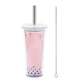 Wiederverwendbare Boba Teebecher mit Deckel und Strohhalm, To-Go Bubble Teetasse (24 oz)