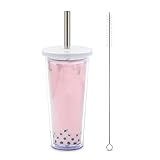 Wiederverwendbare Boba Teebecher mit Deckel und Strohhalm, To-Go Bubble Teetasse (24 oz)