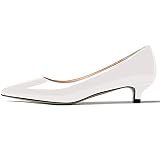 MODENCOCO Damen Spitze Zehen Slip On Solid Lack Kitten Low Heel Pumps Schuhe 3,8 cm, Weiß (Weiß), 38 EU