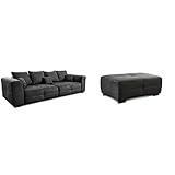 Cavadore Big Sofa Mavericco/XXL Couch im modernen Design / 287 x 69 x 108 cm/Mikrofaser Schwarz & Hocker Mavericco/XXL Polsterhocker im modernen Design / 108 x 71 x 41 cm/Mikrofaser Schw