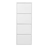 Homestyle4u 2056, Schuhschrank Schmal Weiß Schuhregal hoch Schuhkipper Metall Schuhkommode Flur 4 Fächer 50cm b