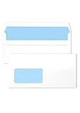 Netuno 1000 weiße DIN lang Briefumschläge mit Fenster (links) 110X220 mm 75g Briefkuverts weiß mit blauem Innendruck gerade Klappe selbstklebend Briefhüllen Geschäftsumschläge Fensterumschläge DL