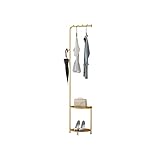 hongbanlemp Garderobenständer Mantel Rack Haushaltsboden stehend Metallaufhänger Schlafzimmer Wohnzimmer Korridor Ecke Vertikale Mantelständer mit Zwei Tabletts Kleiderständer (Color : Gold)