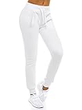 OZONEE Damen Jogginghose Hose Trainingshose Sporthose Freizeithose Motiv Damenhose Fitnesshose Sweathose Sweatpants Joggpants Fußballhose JS/CK01 WEIẞ L