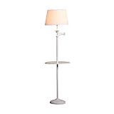 Standleuchte E27 Stehlampe mit Ablageschale Vertikale Fußboden-Licht Stoff Lampenschirm Stehleuchten Schlafzimmer Wohnzimmer Stehleuchte Stehlampe (Color : White)