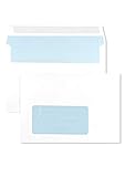 Netuno 1000 weiße Briefumschläge DIN C6 114x 162 mm gerade Klappe selbstklebend mit Fenster (links) 75g Briefhüllen weiß mit blauem Innendruck Briefkuverts Geschäftsumschläge C6 Fensterumschläg
