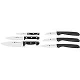 ZWILLING Messer-Set, 3-tlg., Spick-/Garniermesser, Kochmesser, Fleischmesser, Rostfreier Spezialstahl/Kunststoff-Griff, Twin Chef & 38115001 Gemüsemesser-Set, 3 tlg., Kunststoff, schw