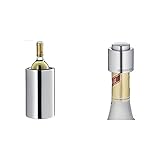 WMF Clever&More Sekt-Weinkühler Edelstahl 19,5 cm, Flaschenkühler doppelwandig & Clever&More Sektverschluss mit Aufschrift 3,5 cm, Champagner Verschluss, Sek