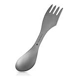 Navaris 3in1 Titan Camping Besteck - Outdoor Göffel Spork - Messer Löffel Gabel inkl. Tasche - Ultraleichte Essbesteck Kombi - Reisebesteck in G