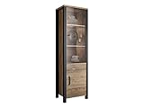 Vitrine Dageri DG05, Glasvitrine, Standvitrine, Vitrinenschrank, Stauraumvitrine, Hochschrank, Wohnzimmerschrank (mit LED Beleuchtung, Appenzeller fitchte/Schwarz)