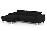 Mivano Ecksofa Micky mit Recamiere / Eckcouch mit Bettfunktion, Bettkasten und Kopfteilverstellung / 244 x 72 x 166 / Mikrofaser, Schw