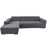 Universal Sofabezug Kissenbezug Set L-Form überzug wasserdichte, 2 Stück Sofasitzbezüge Und 2 Stück Kissenbezüge Dehnbar, Einfarbig, Stoffbezüge (Grau)