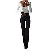 MILAX Damen Leggings Schlaghosen für Damen Elegant Pants Weites Bein einfarbig hohe Taille Stretchhose Slim Fit Beinhosen Streetwear Casual Baggy H