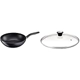 Tefal C69519 Hard Titanium Plus Wokpfanne, 28 cm, antihaftbeschichtet, Aluminium, schwarz & 280975 Tefal 280975 GLASDECKEL mit Edelstahlrand und Dampfregler 24