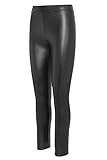 Kendindza Damen Winter Thermo-Leggings gefüttert mit Innen-Fleece Basic Kunstleder High Waist (Schwarz, EU Größe: XL | Herstellgröße: XXL)