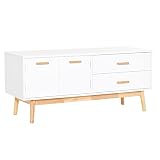HOMCOM Fernsehtisch Fernsehschrank TV Lowboard Moderne MDF-Platte Gummiholzbeine Stauraum Wohnzimmer Büro für Fernseher bis zu 55 Zoll 115 x 40 x 51 cm Weiß