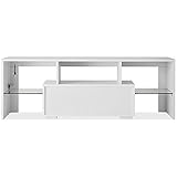 ZeoTioo Fehrnseherschrank Tv Schrank Tisch Tv Lowboard TV Lowboard TV Schrank Weiß Hochglanz mit LED Beleuchtung mit Klapptür Fernseher Unterschrank Tv Board Fernseher Reg