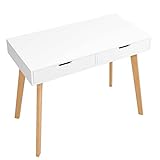 Schreibtisch Weiß mit 2 Schubladen Computertisch aus Holz Bürotisch PC-Tisch Arbeitstisch Laptop-Tisch Gaming-Tisch Schminktisch für Home Office 100x50x77