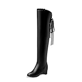 QZPM Damen Overknee Stiefel Langschaft Stiefel Keilabsatz Comfort Reitstiefel Mit Reißverschluss,Schwarz,44 EU