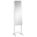 HOMCOM LED Schmuckschrank mit Innenspiegel Spiegelschrank klappbare Ablage Standspiegel verstellbar Weiß 146
