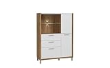 expendio Vitrine Felix 6 weiß Catania Eiche 102x143x42 cm Glasvitrine Schrank LED Vitrinenschrank Wohnzimmer Esszimmer, Beleuchtung:ohne Beleuchtung