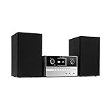 auna Connect System S Kompaktanlage, Stereoanlage: 20 Wmax., Mini HiFi Anlage, Stereo: inkl. 2 Lautsprechern, Internet- / DAB+ / UKW-Radio, CD-Player: Audio-CD / CD-R / CD-RW / MP3-CD, Silb