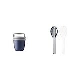 Mepal Lunchpot Ellipse Nordic Denim – 500 ml praktischer Müslibecher, Joghurtbecher, to go Becher – 10.7 cm & to Go Set Ellipse 3-teilig Nordic Denim – Besteck für unterwegs.19.5 x 5.1 x 2.3