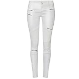 Yuntanu Damen-Cargohose mit niedrigem Bund, Kunstleder, mit Reißverschlüssen, weiße Cargohose, Punk-Push-Up, Skinny-Jeans, weiß, 64 Lang