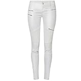 Yuntanu Damen-Cargohose mit niedrigem Bund, Kunstleder, mit Reißverschlüssen, weiße Cargohose, Punk-Push-Up, Skinny-Jeans, weiß, 64 Lang