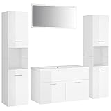 vidaXL Badmöbel Set Waschbeckenunterschrank Spiegel Hochschrank Badschrank Badezimmerschrank Badezimmermöbel Einbaubecken Hochglanz-Weiß Spanp