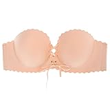 YNWJ Trägerloser Schnür-BH Rutschfester Nicht-Stahlring BH Einteiliger unsichtbarer Schönheit Rücken Unterwäsche Mehrzweck-BH (Teint, 75A)