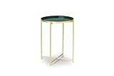 LIFA LIVING Runder Couchtisch aus Metall in Gold und Grün, Vintage Beistelltisch stabil, Kaffeetisch im modernem Design, 37.5 x 37.5 x 47.5