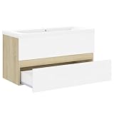Hogotin Waschbeckenunterschrank Mit Einbaubecken Badezimmerschrank Badunterschrank Badezimmer Möbel Weiß Und Sonoma-Eiche Geeignet Für Badezimmer-w