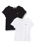 Levi's Damen 2Pack Tee T-Shirt, Mehrfarbig (2 Pack White +/Mineral Black 0000), Medium (Herstellergröße: M)