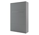 Schrankbett Concept PRO Vertikal, Wandklappbett, Bettschrank, Wandbett, Schrank mit integriertem Klappbett, Funktionsbett (120 x 200 cm, Grau, Vertikal)