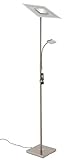 Briloner Leuchten - LED Stehleuchte, Stehlampe mit Lesearm, Stufenlos Dimmbar mit Fernbedienung, Metall, 28W, 2500 lm, Matt-Nickel, Höhe: 180