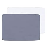 Reisebett-Spannbetttuch, 2 Stück, tragbares Spiel-, Mini-Kinderbett-Spannbetttuch, ultraweiche Mikrofaser, Pack n Play Sheets oder Laufgitter-Blätter für Baby, 65 × 95 cm, weiß & grau,