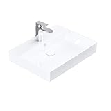 Handwaschbecken zur Wandmontage – Keramik Waschbecken eckig 60 cm – Farbe: Weiß