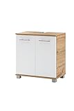 Schildmeyer Nitro Waschbeckenunterschrank 144229, Holzwerkstoff, Eiche Landhaus Dekor/weiß matt, 60x36,6x63,4