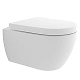 Hänge-Dusch-WC integrierter Bidet-Taharet Funktion mit verstellbarer Edelstahlkopfdüse + Abnehmbarer D-Form WC-Sitz inkl. Soft-Close-Funktion | Ästetisches Design | 2 in 1 Bidet und WC