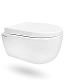 Alpenberger Spülrandloses Tiefspül-WC mit Lotuseffekt - Abnehmbarer WC-Sitz mit Soft-Close Absenkautomatik - Hänge-WC - Antibakteriell & hyg