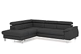 Mivano Ecksofa Micky mit Ottomane / L-Form-Sofa mit Schlaffunktion, Stauraum und Kopfteilverstellung / 249 x 72 x 207 / Kunstleder, Schw