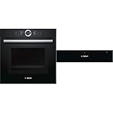 Bosch HNG6764B6 Serie 8 Einbau-Backofen mit Mikrowellen- & Dampffunktion / 67 L / 1 L Wassertank / 800 W & Serie 8 Wärmeschublade / 20 L/Push-Pull-Mechanismus/Schwarz/Warmhalten von Sp