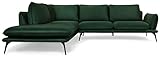 Ibbe Design Flaschengrün 5er Sitzer Samt Stoff L-Form Ecksofa Eckcouch Portimao Velours Sofa mit Links Chaiselongue Couch Wohnlandschaft, 285x252x110x63