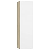 Susany TV Schrank Hängeschrank Wohnwand Wandschrank Fernsehwand Anbauwand TV-Wand Wohnzimmer Schrankwand Spanplatte Weiß und Sonoma-Eiche 30,5x30x110